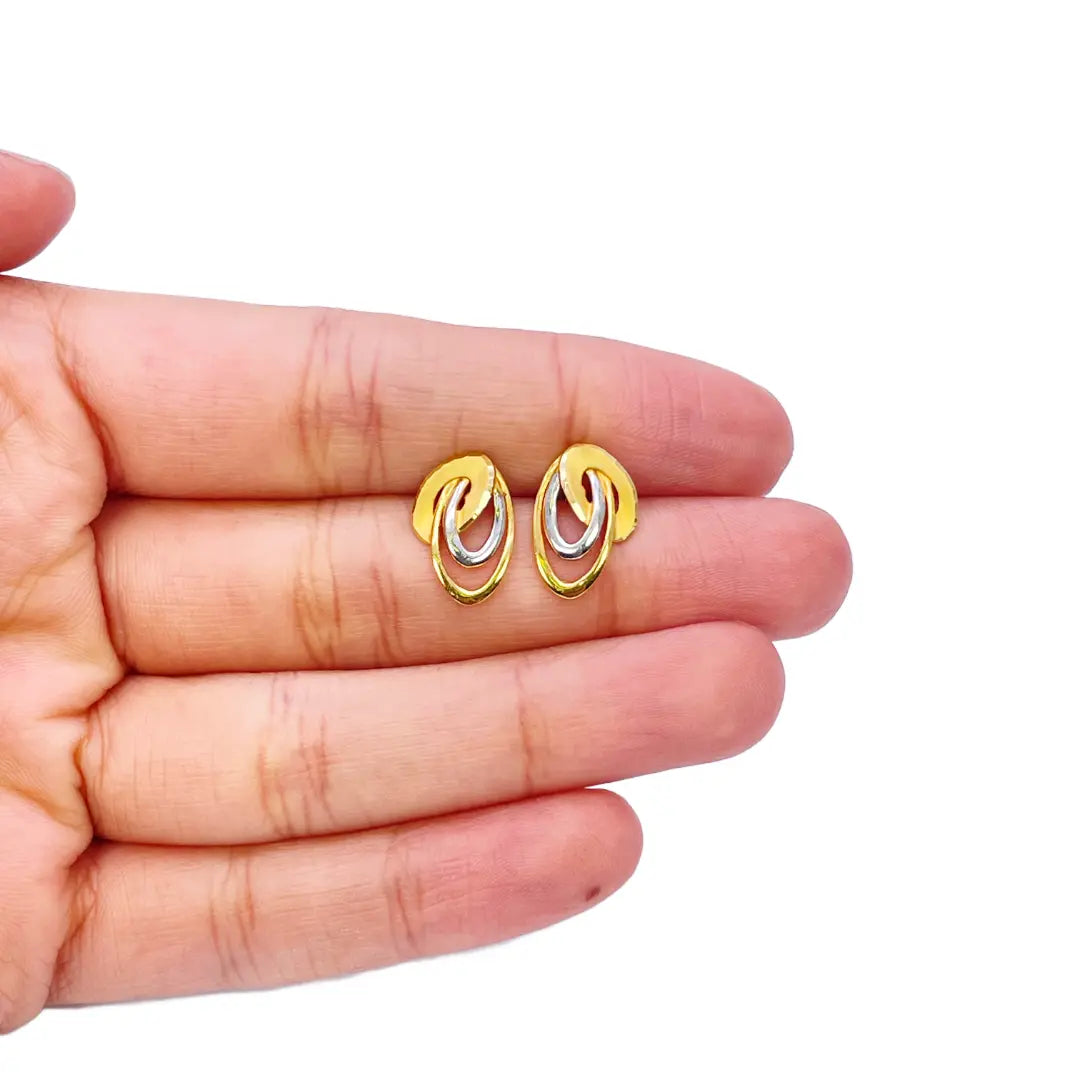 22ct Yellow Gold Two-Tone Oval Design Stud Earrings 14mm Length 