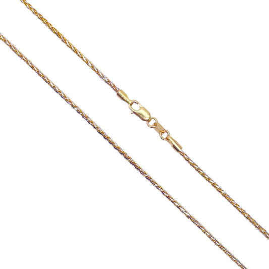 22ct Yellow Gold Two Tone Spiga Chain Necklace 20"inches 1.5mm Width 