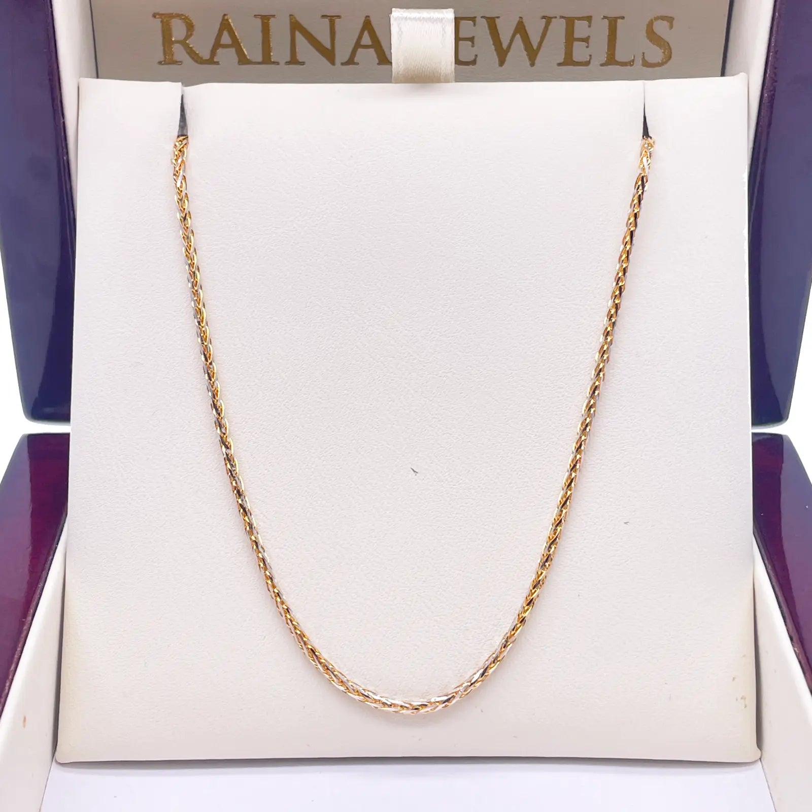 22ct Yellow Gold Two Tone Spiga Chain Necklace 20"inches 1.5mm Width 