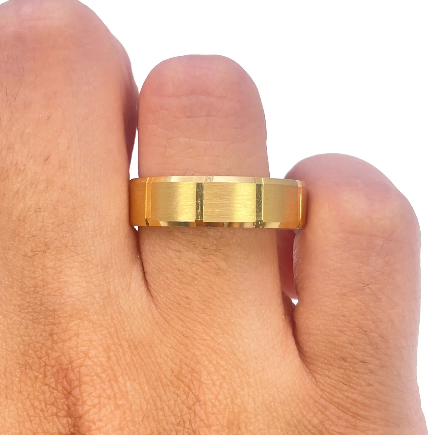 22ct Yellow Gold Two Tone Wedding Band 6mm Square Matt Finish & Bevelled Edges 