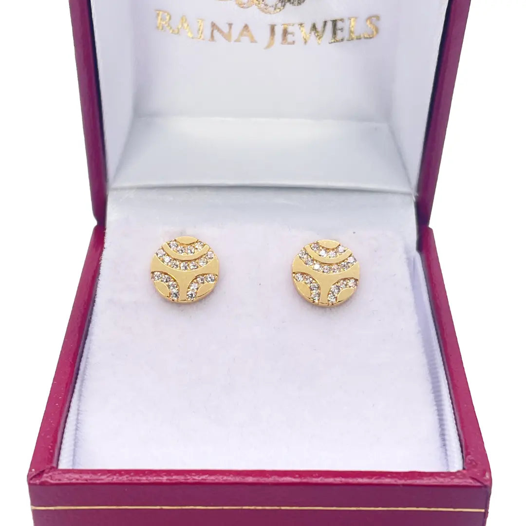 22ct Yellow Gold Unique Round Flat Button Style Stud Earrings 8mm 