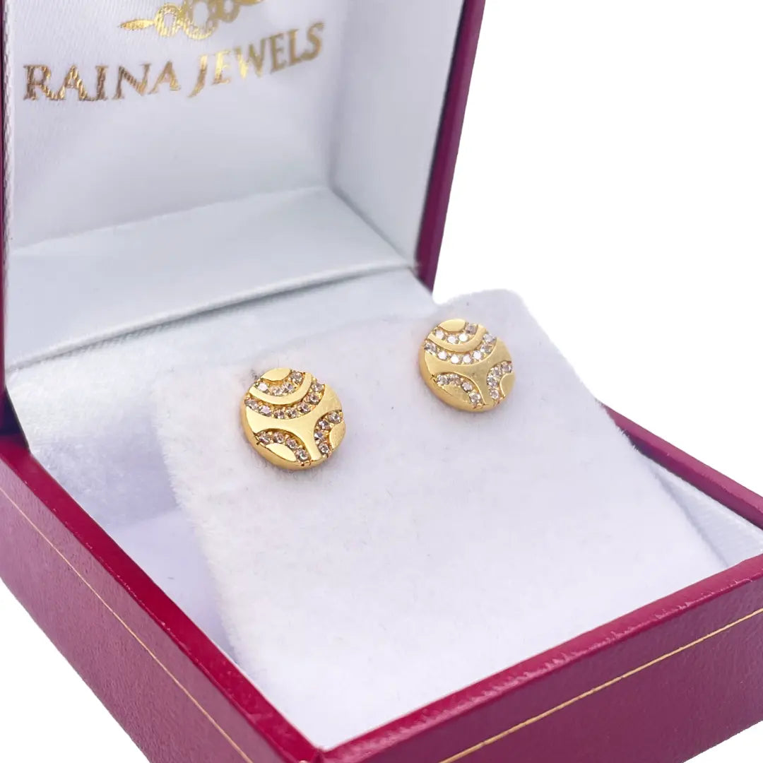 22ct Yellow Gold Unique Round Flat Button Style Stud Earrings 8mm 