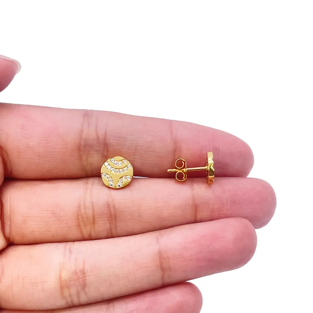 22ct Yellow Gold Unique Round Flat Button Style Stud Earrings 8mm 