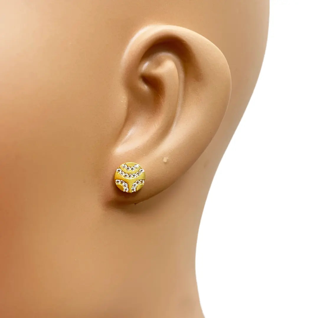 22ct Yellow Gold Unique Round Flat Button Style Stud Earrings 8mm 