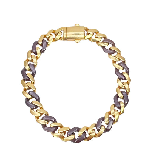 22ct Yellow Gold & Brown Lightweight Gents Two-Tone Cuban Link Curb Bracelet 7.6"inches 