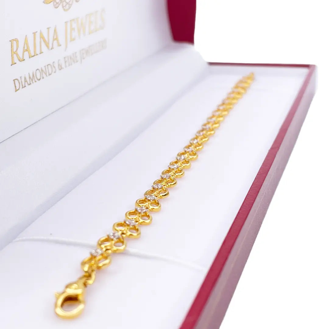 22ct Yellow Gold & Cubic Zirconia Fancy Heart Bracelet 7 inches 