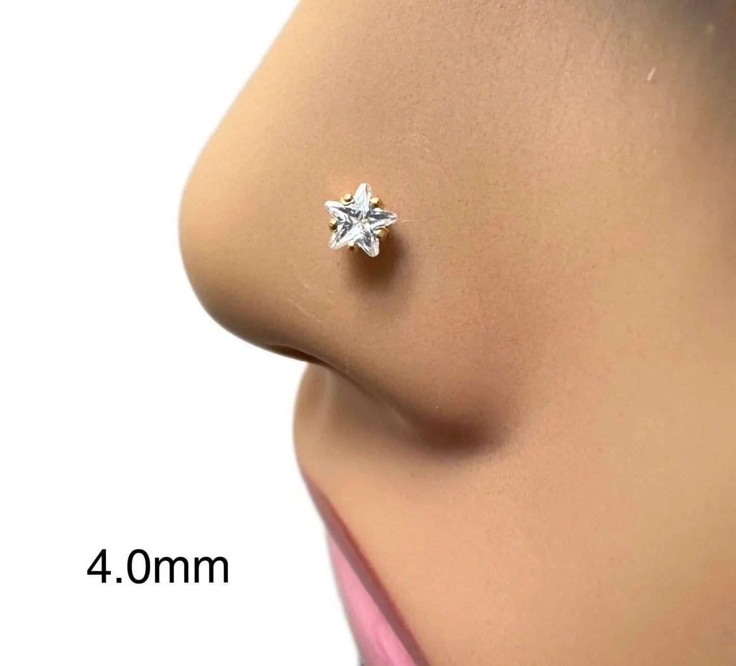 22ct Yellow Gold & Cubic Zirconia Nose Studs/Nose Pin Screw Back (3MM-4.5MM) 