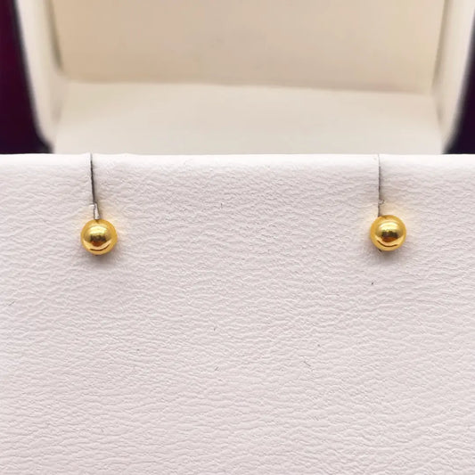 22ct Yellow Plain Gold Round Ball Children's Earrings 3.0mm 