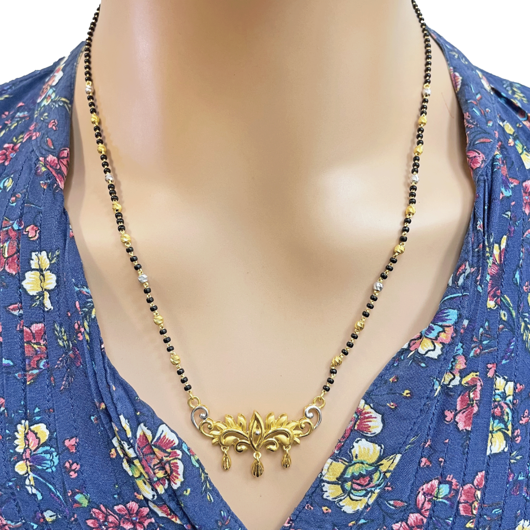 22ct Yellow Gold Mangalsutra Floral Design Necklace and Earrings Set 20.5'' inch