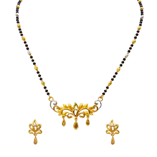 22ct Yellow Gold Mangalsutra Floral Design Necklace and Earrings Set 20.5'' inch