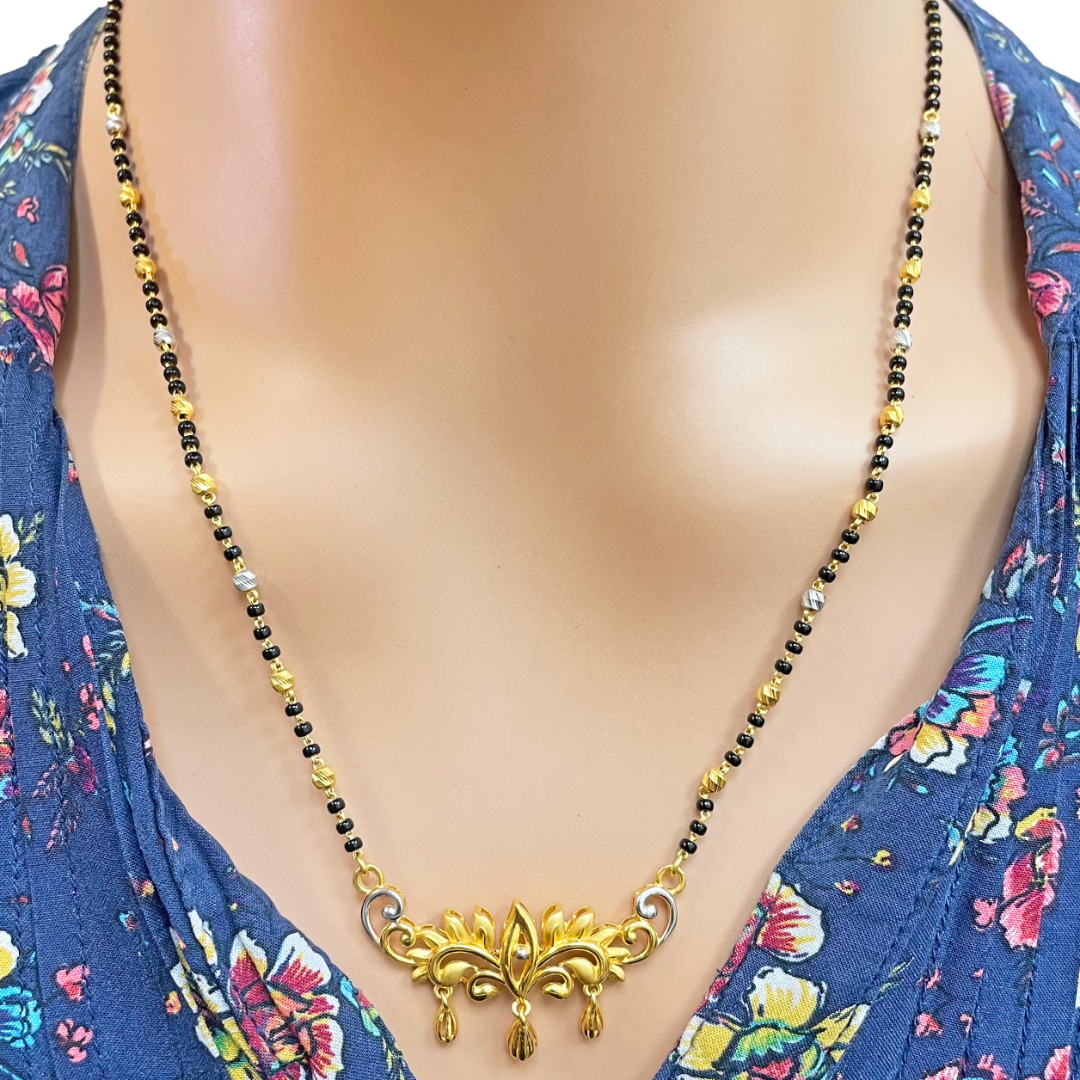 22ct Yellow Gold Mangalsutra Floral Design Necklace and Earrings Set 20.5'' inch