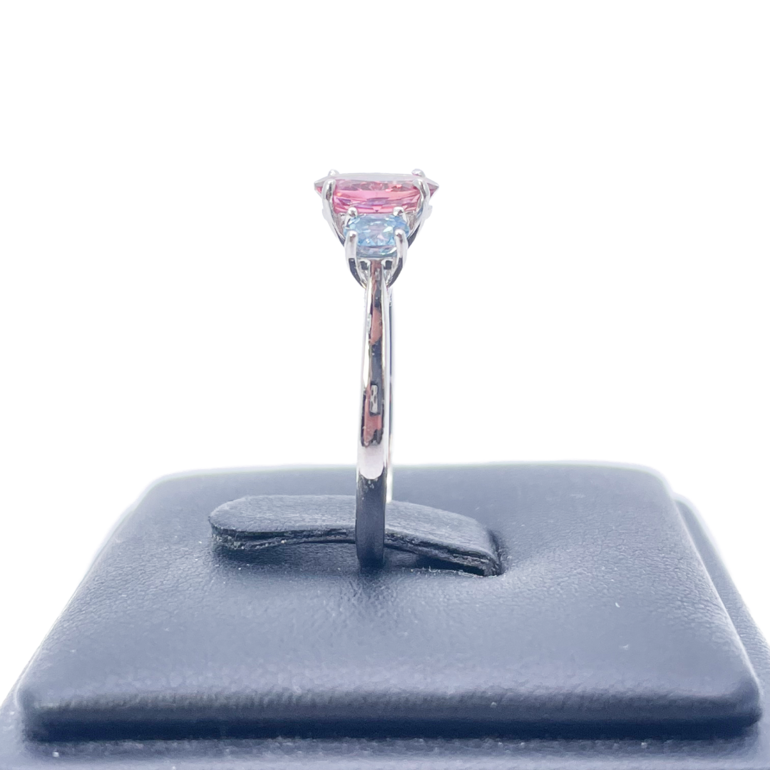 18ct White Gold Oval Pink Tourmaline & Aquamarine Trilogy Ring 1.60ct