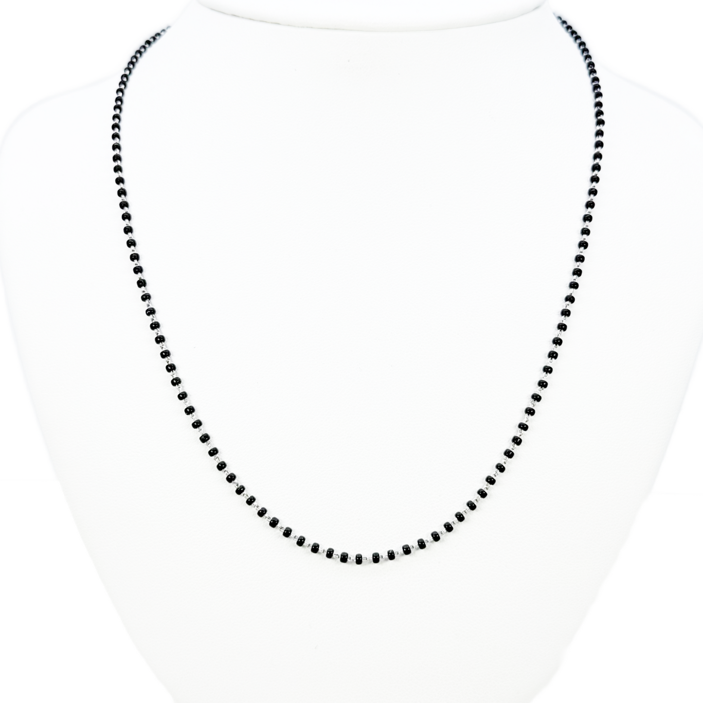 18ct White Gold Ladies Mangalsutra Chain Black Beaded Necklace 18 Inches