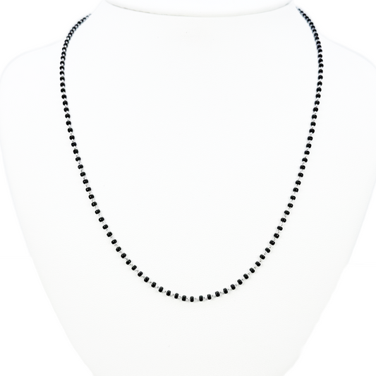 18ct White Gold Ladies Mangalsutra Chain Black Beaded Necklace 18 Inches