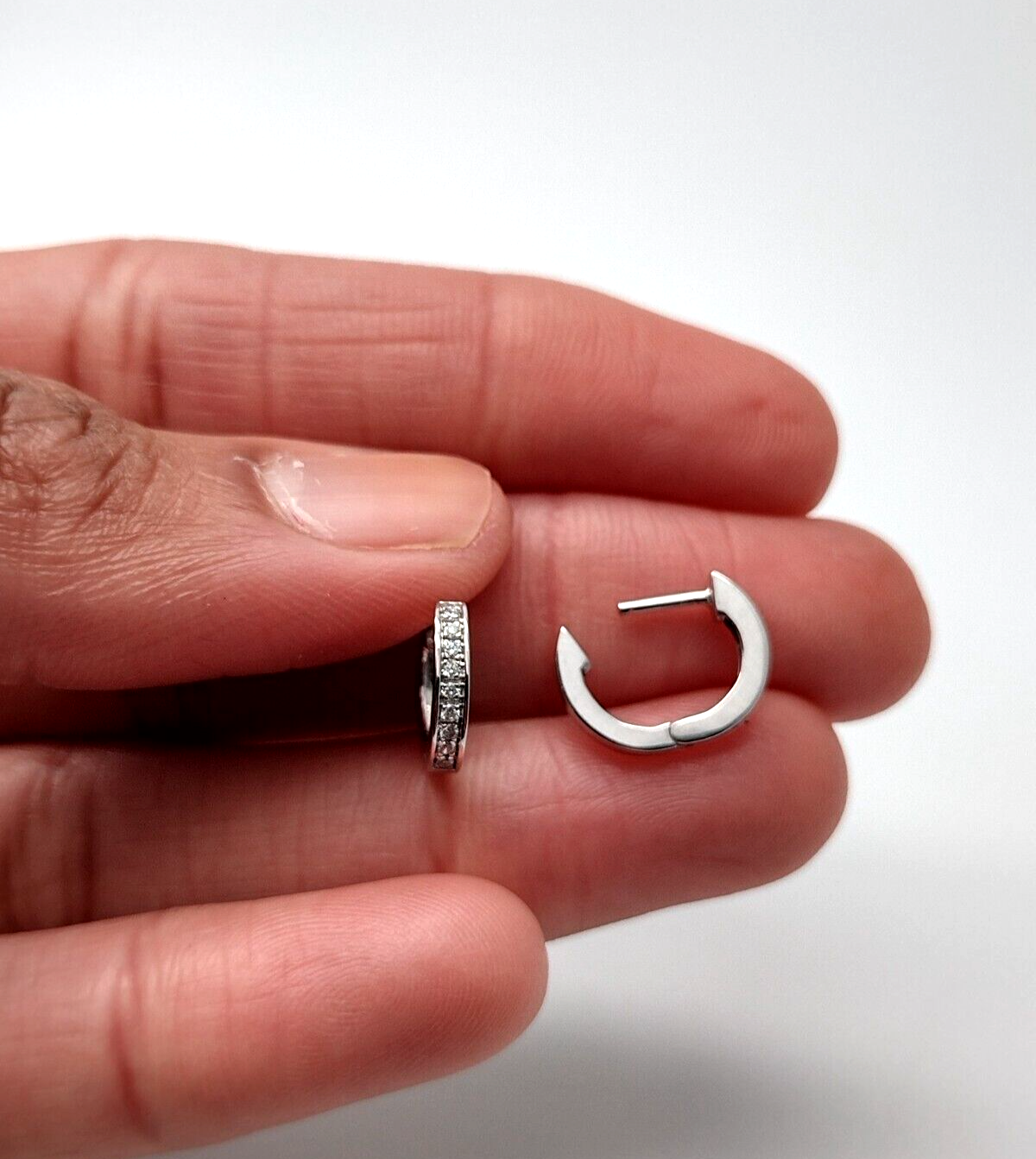 14ct White Gold & Diamond Pair of Mini Huggie Hoop Earrings 0.12 carats 