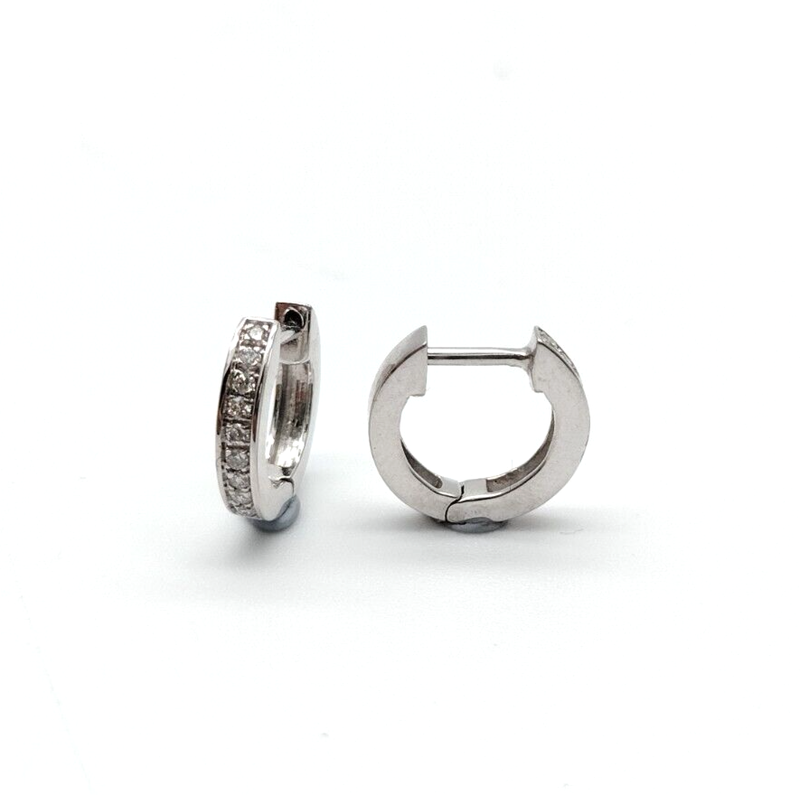 14ct White Gold & Diamond Pair of Mini Huggie Hoop Earrings 0.12 carats 