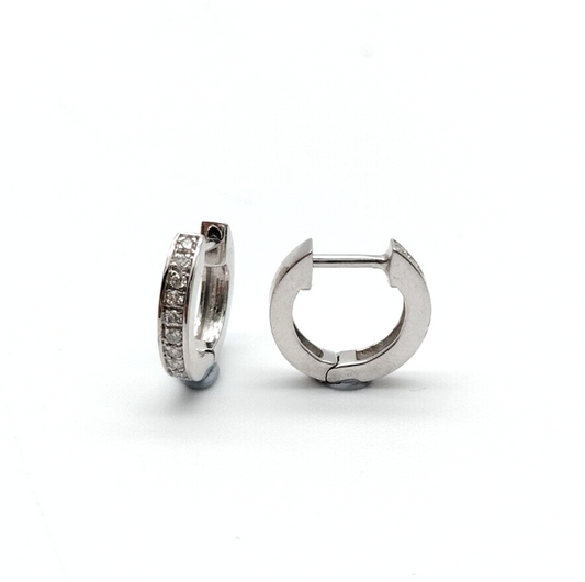 14ct White Gold & Diamond Pair of Mini Huggie Hoop Earrings 0.12 carats 