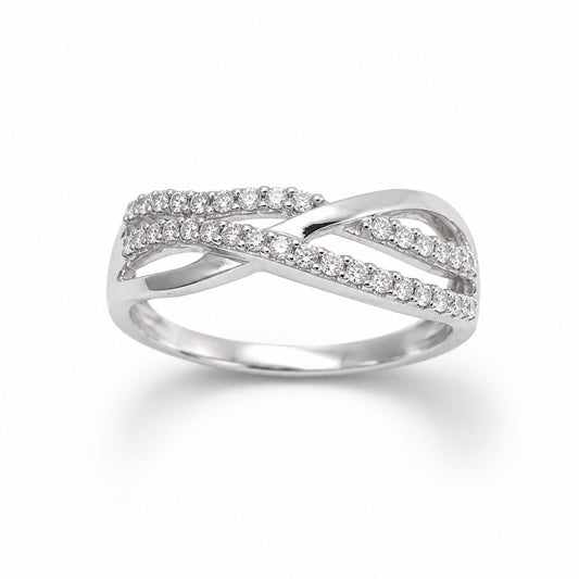 14ct White Gold Natural Diamond Pave Double Row Crossover Band Ring 0.21ct