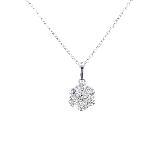 9ct White Gold & Natural Diamond Daisy Cluster Pendant Necklace 0.77cts