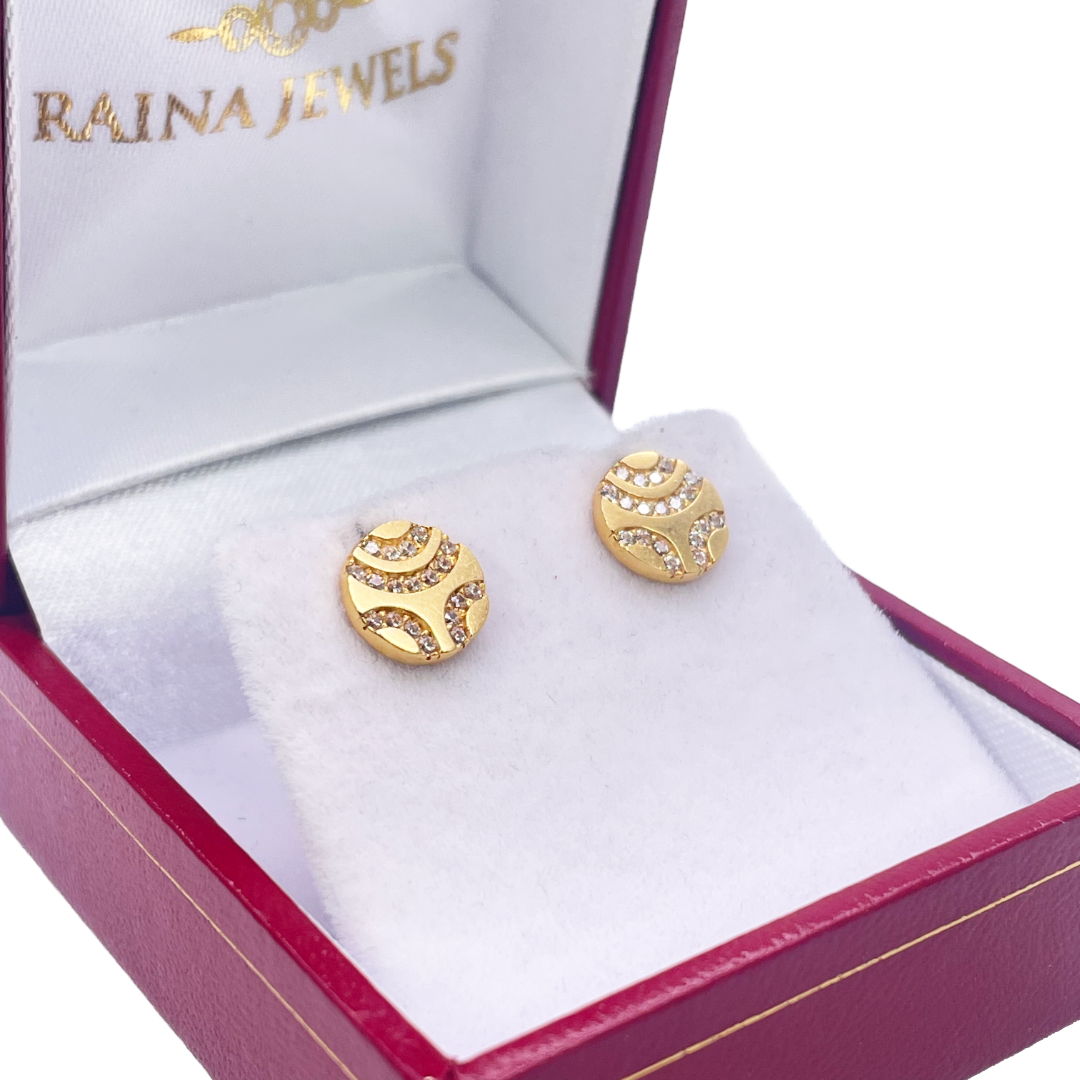 22ct Yellow Gold Unique Round Flat Button Style Stud Earrings 8mm