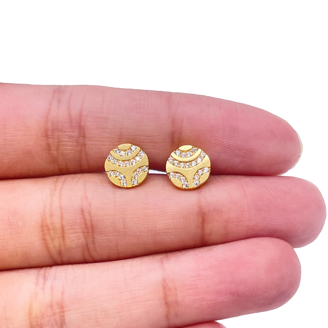 22ct Yellow Gold Unique Round Flat Button Style Stud Earrings 8mm Raina Jewels
