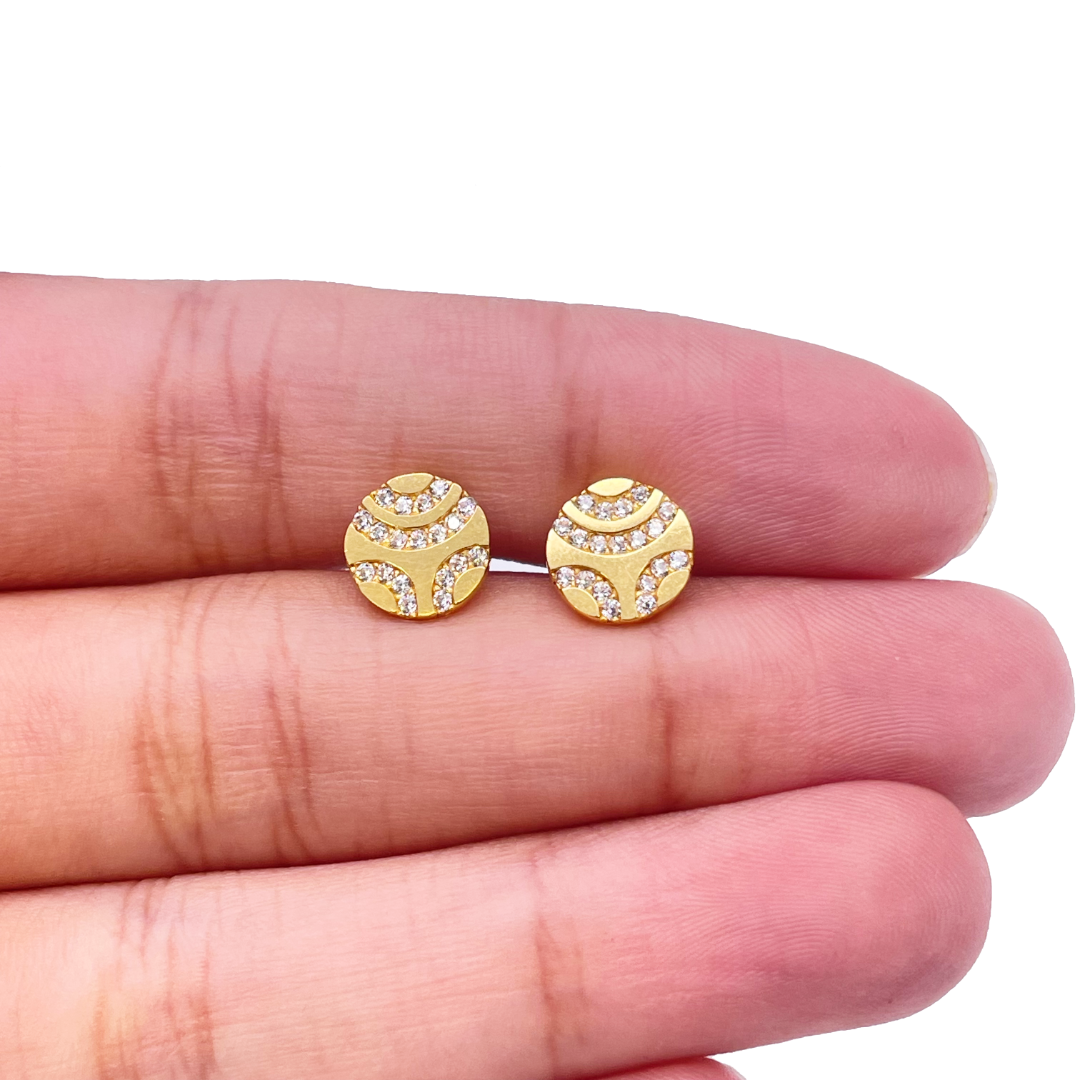 22ct Yellow Gold Unique Round Flat Button Style Stud Earrings 8mm