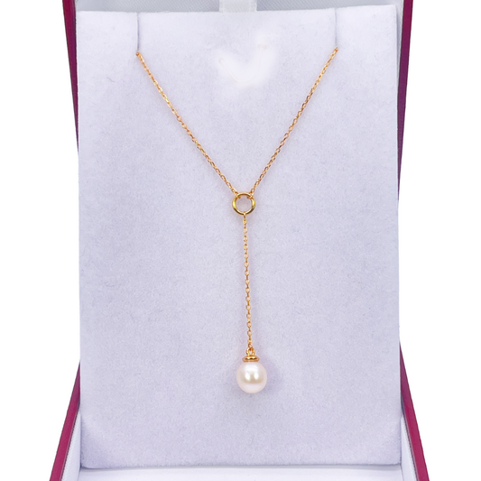 22ct Yellow Gold Ladies Fancy Freshwater Pearl Drop Chain Necklace 16'' inches