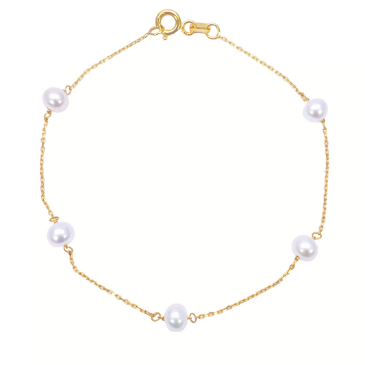 22ct Gold Bracelet Five Freshwater Pearls 7 Inches 