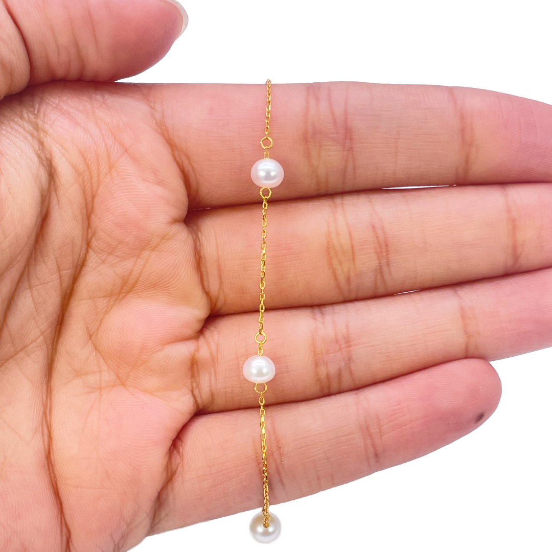 22ct Gold Bracelet Five Freshwater Pearls 7 Inches 