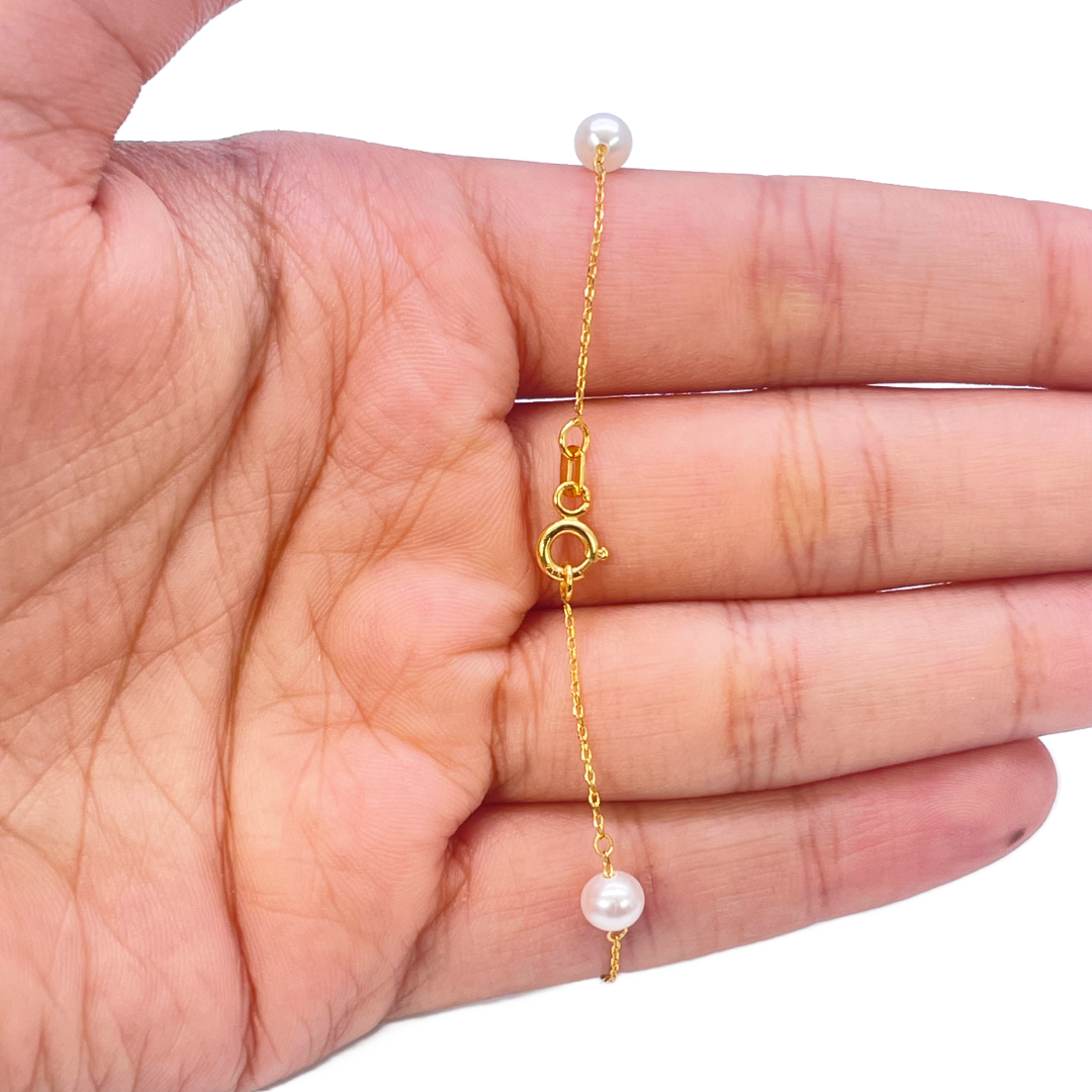 22ct Gold Bracelet Five Freshwater Pearls 7 Inches 