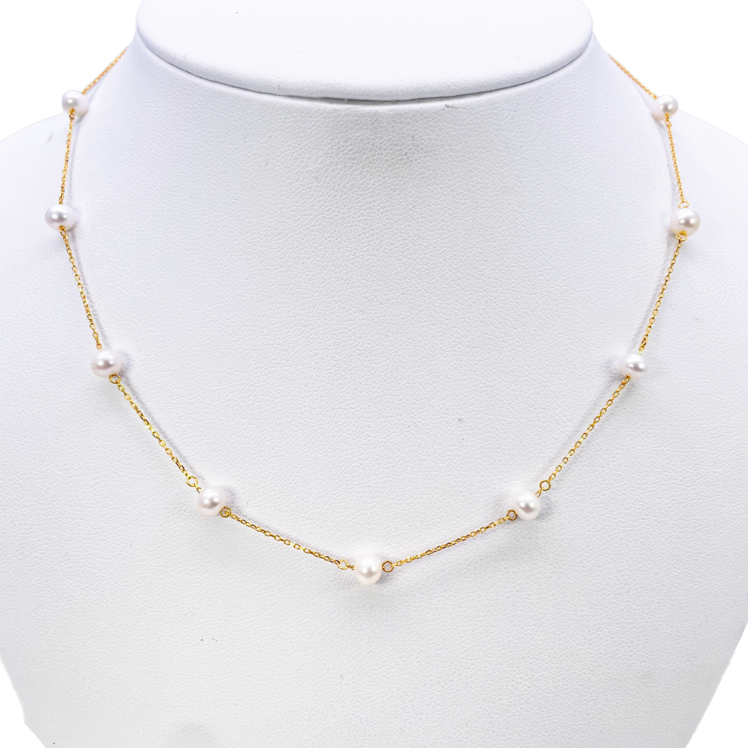 22ct Yellow Gold Ladies Nine Freshwater Pearl Necklace 16'' inches