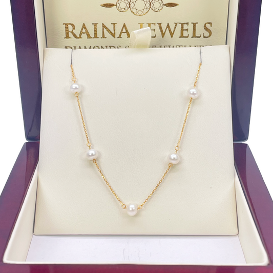 22ct Yellow Gold Ladies Nine Freshwater Pearl Necklace 16'' inches