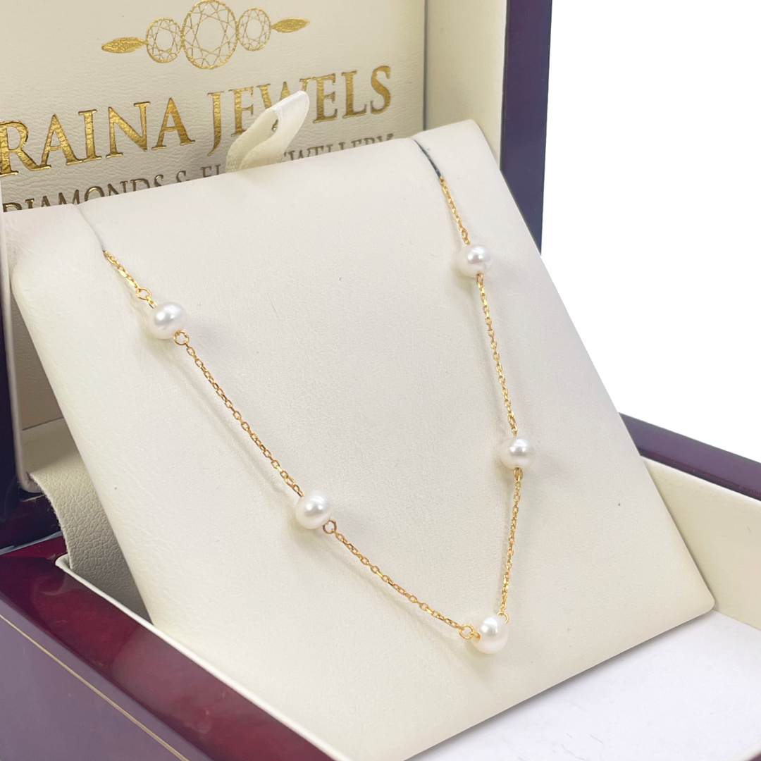 22ct Yellow Gold Ladies Nine Freshwater Pearl Necklace 16'' inches