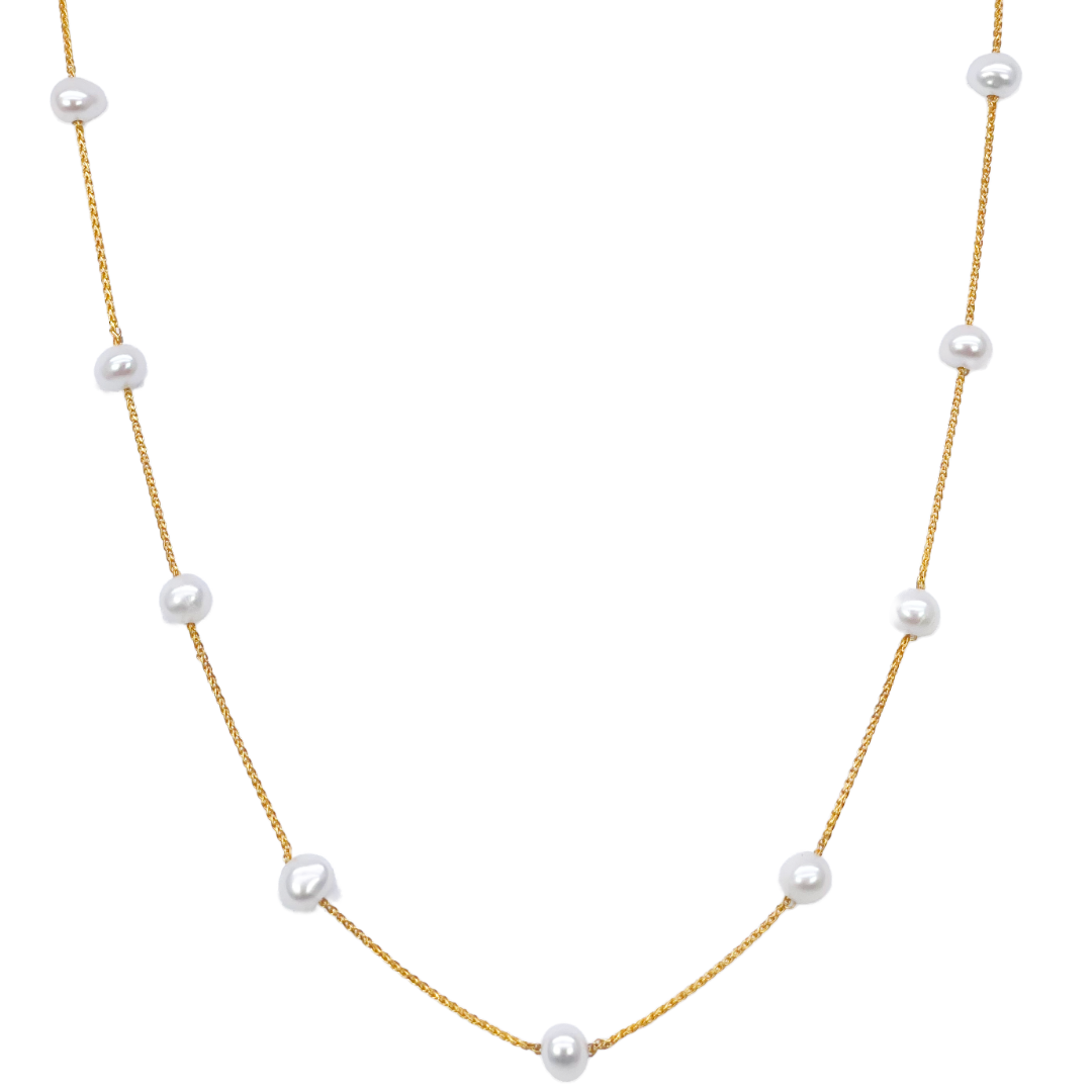 22ct Yellow Gold Ladies Nine Freshwater Pearl Necklace 16'' inches