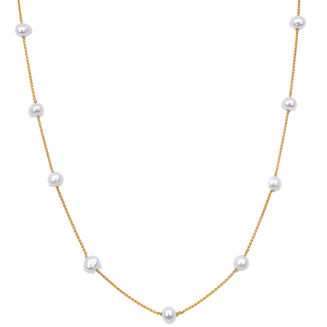 22ct Gold Pearl Necklace Nine Freshwater Pearl Cable Chain 16 inches 