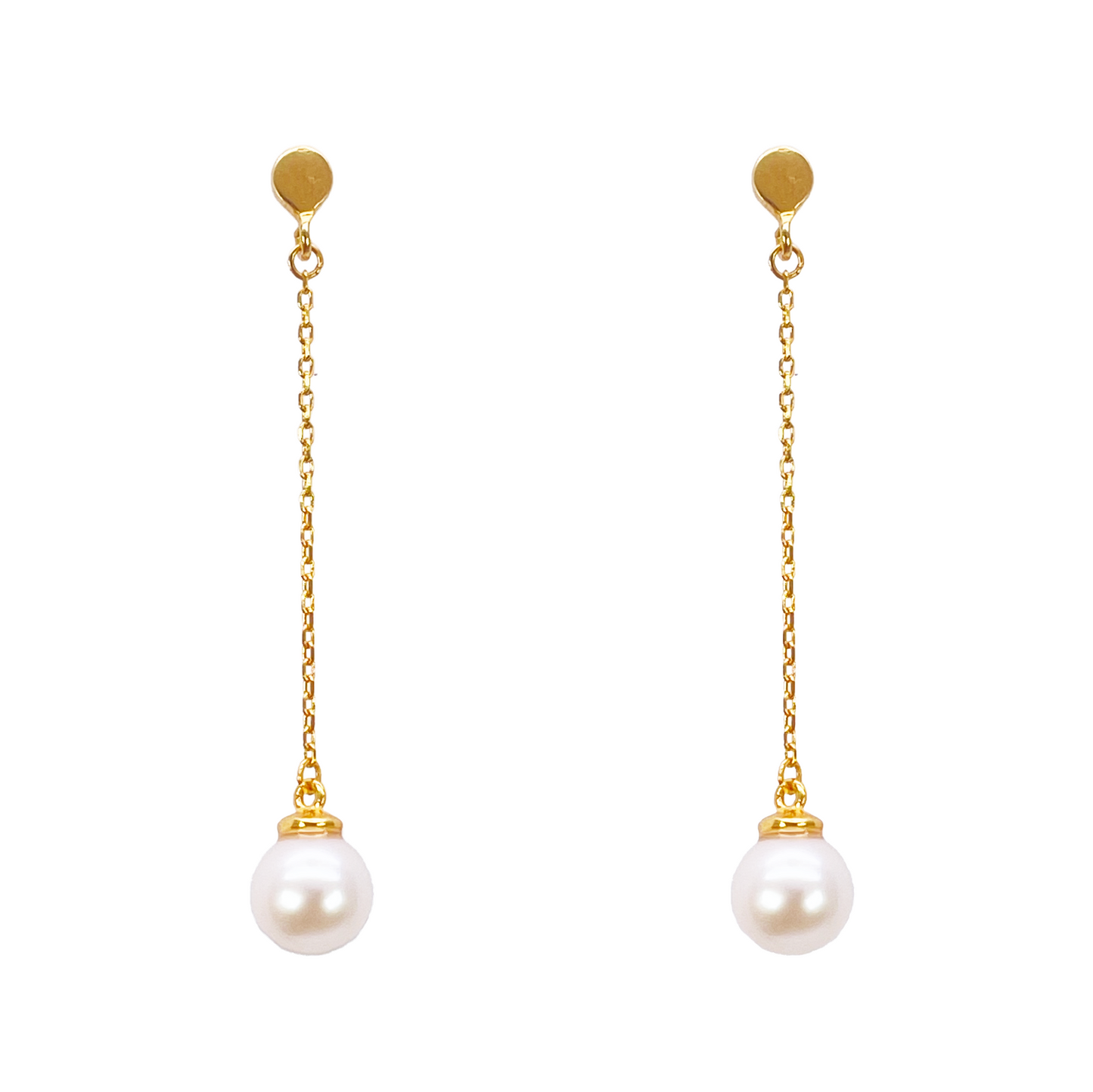 22ct Gold Pearl Drop Earrings Elegant Cable Chain Link Freshwater Pearl 1.5 Inch 