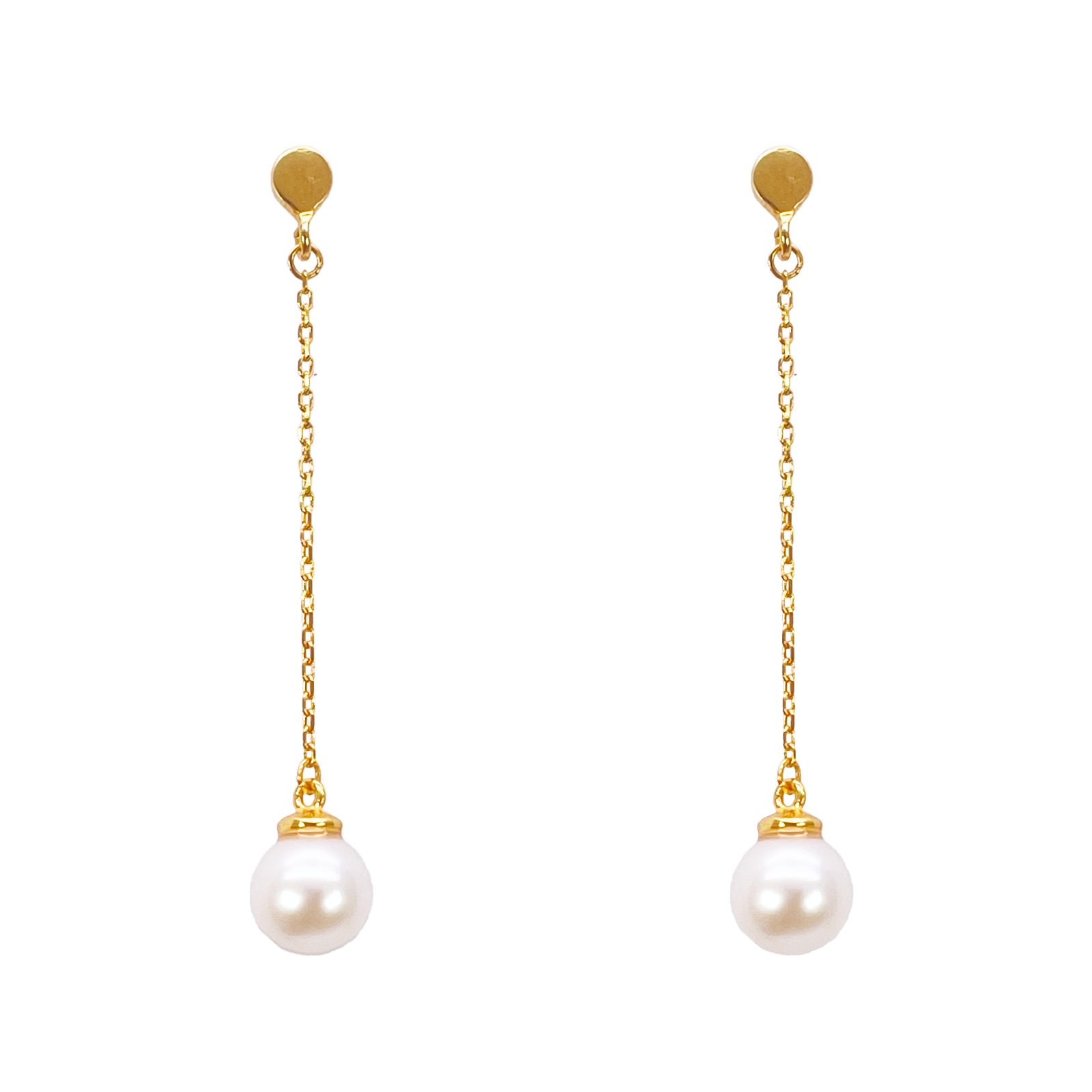 22ct Gold Pearl Drop Earrings Elegant Cable Chain Link Freshwater Pearl 1.5 Inch 