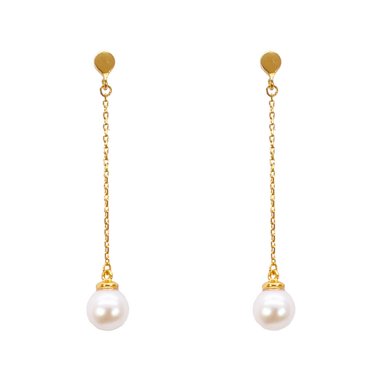 22ct Gold Pearl Drop Earrings Elegant Cable Chain Link Freshwater Pearl 1.5 Inch 