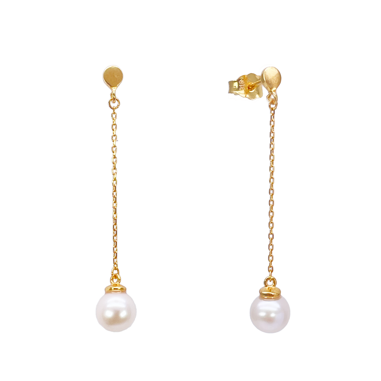 22ct Gold Pearl Drop Earrings Elegant Cable Chain Link Freshwater Pearl 1.5 Inch 