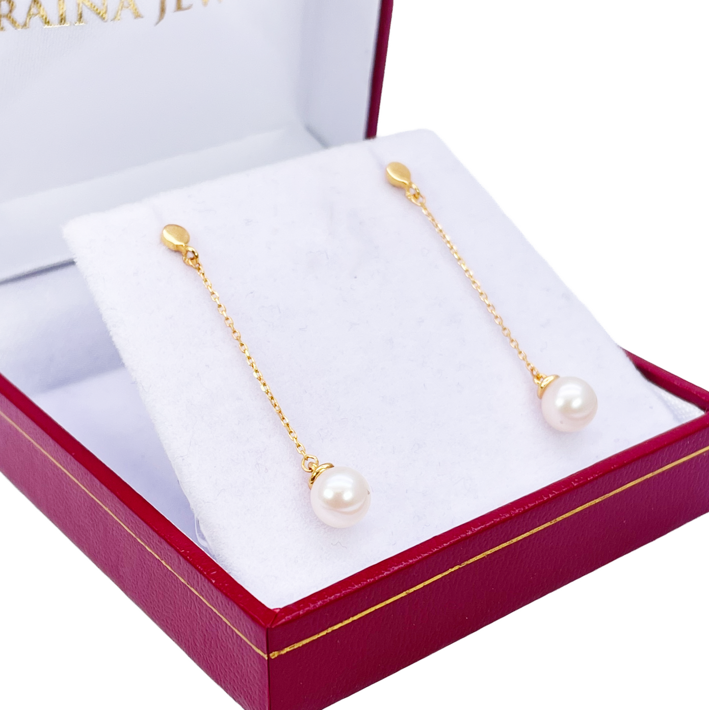 22ct Gold Pearl Drop Earrings Elegant Cable Chain Link Freshwater Pearl 1.5 Inch 