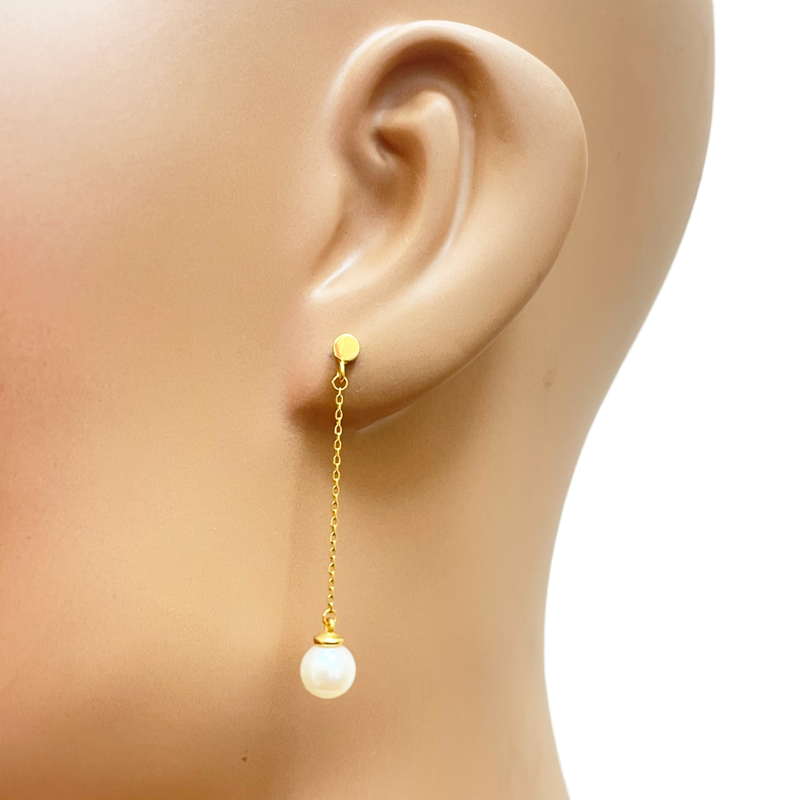 22ct Gold Pearl Drop Earrings Elegant Cable Chain Link Freshwater Pearl 1.5 Inch 