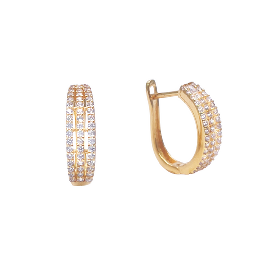 22ct Yellow Gold Beautiful Cubic Zirconia Three Row Hoop Earrings