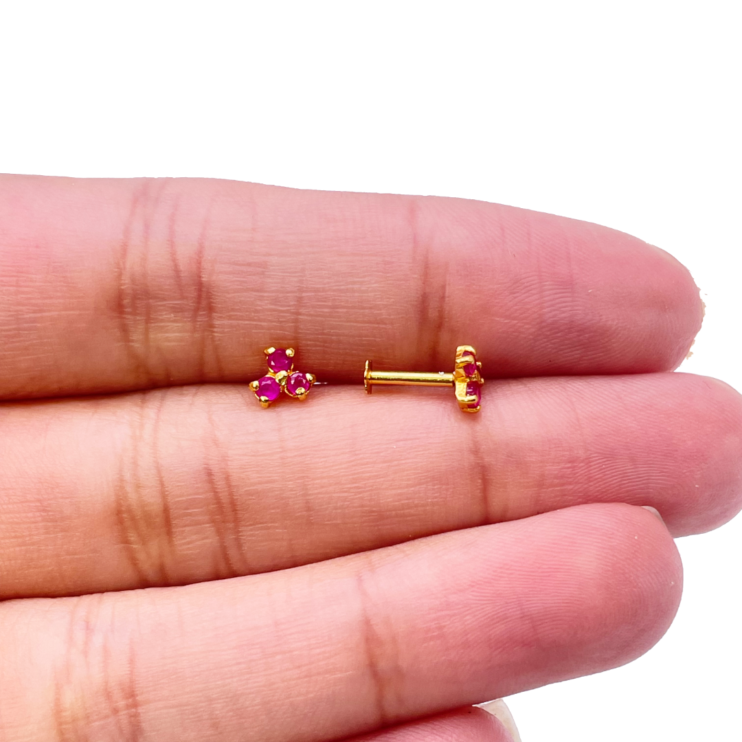 22ct Yellow gold Ruby Children's Stud earrings claw set Child Friendly