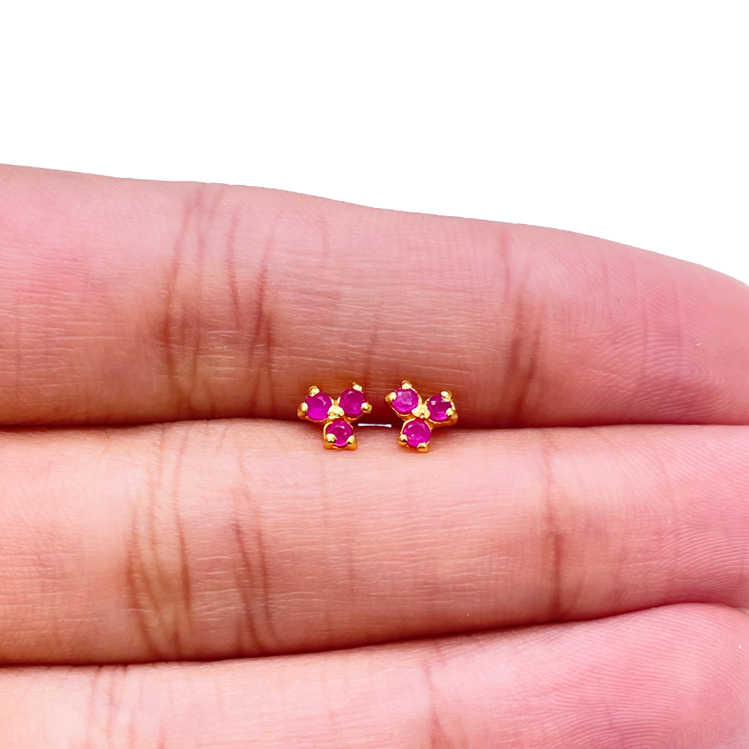 22ct Yellow gold Ruby Children's Stud earrings claw set Child Friendly