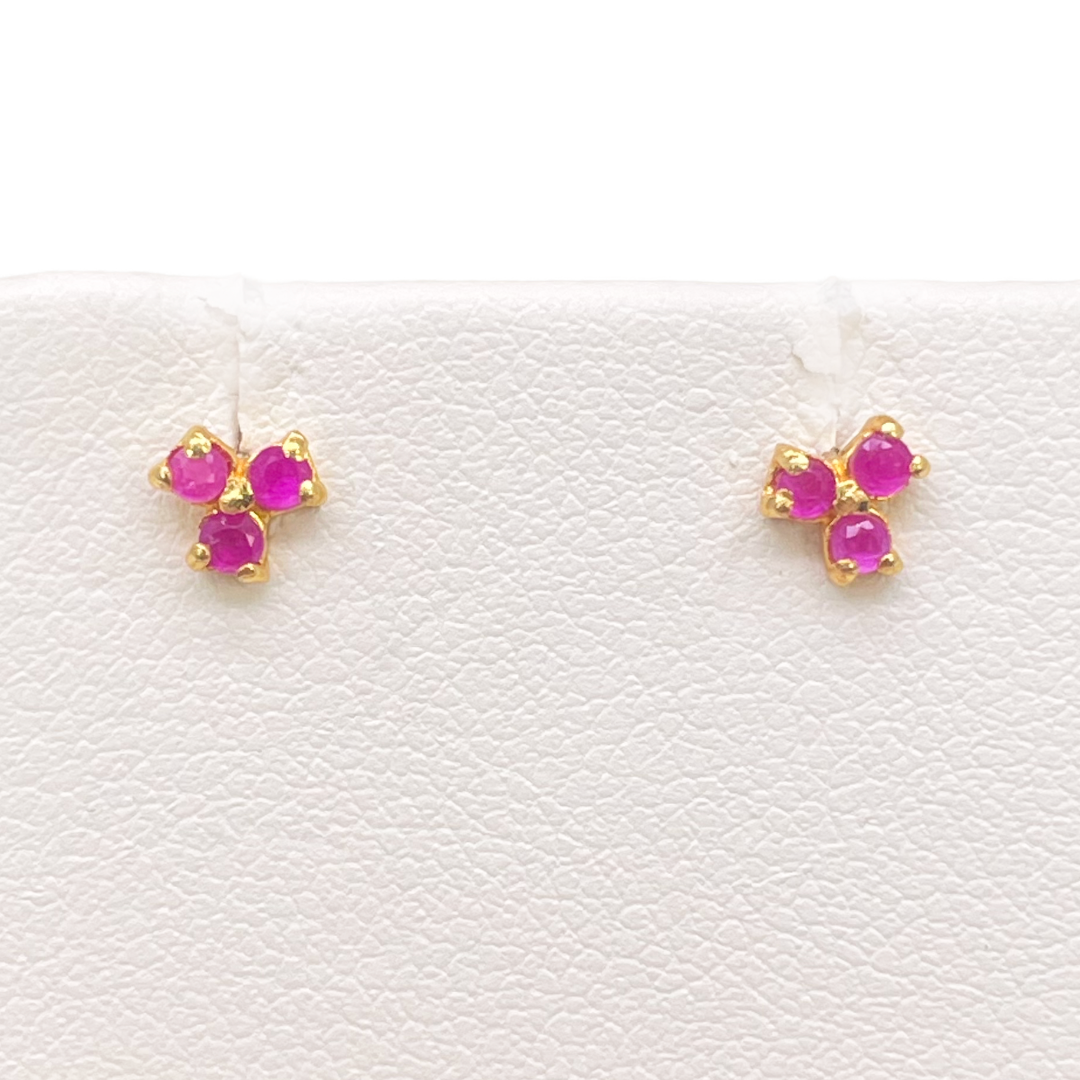 22ct Yellow gold Ruby Children's Stud earrings claw set Child Friendly