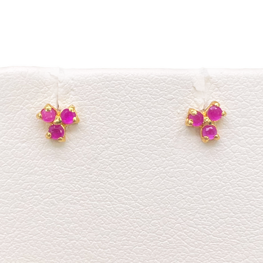 22ct Yellow gold Ruby Children's Stud earrings claw set Child Friendly