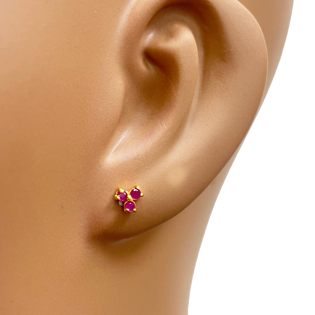 22ct Yellow gold Ruby Children's Stud earrings claw set Child Friendly