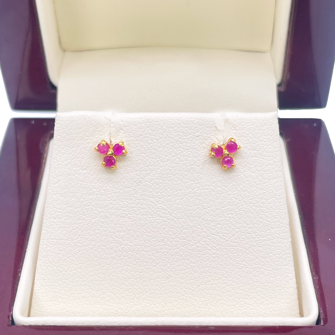 22ct Yellow gold Ruby Children's Stud earrings claw set Child Friendly