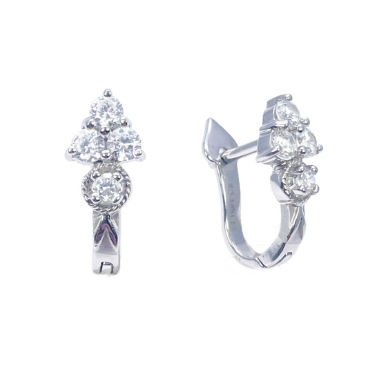 18ct White Gold Four Stone Cubic Zirconia Pair of Hoop Earrings 6.7mm Diameter 