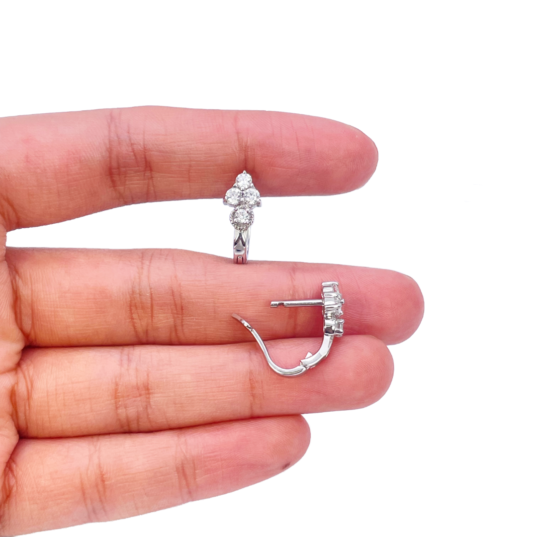 18ct White Gold Four Stone Cubic Zirconia Pair of Hoop Earrings 6.7mm Diameter